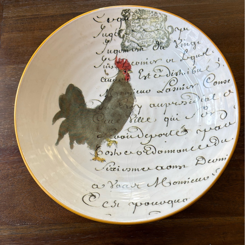 Williams Sonoma Rooster Flat Bowl - Red, Black, Cream